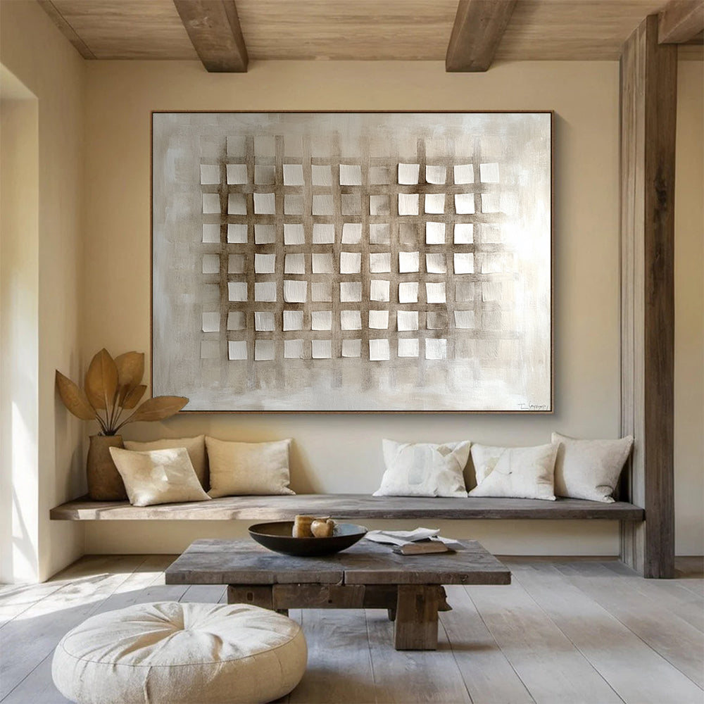 Minimalist Beige Grid Art for Modern Spaces Abstract Painting ABS121