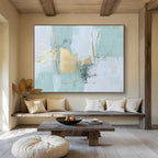 Mint - Gold Abstract Strokes Painting with Subtle, Elegant Accents ABS484