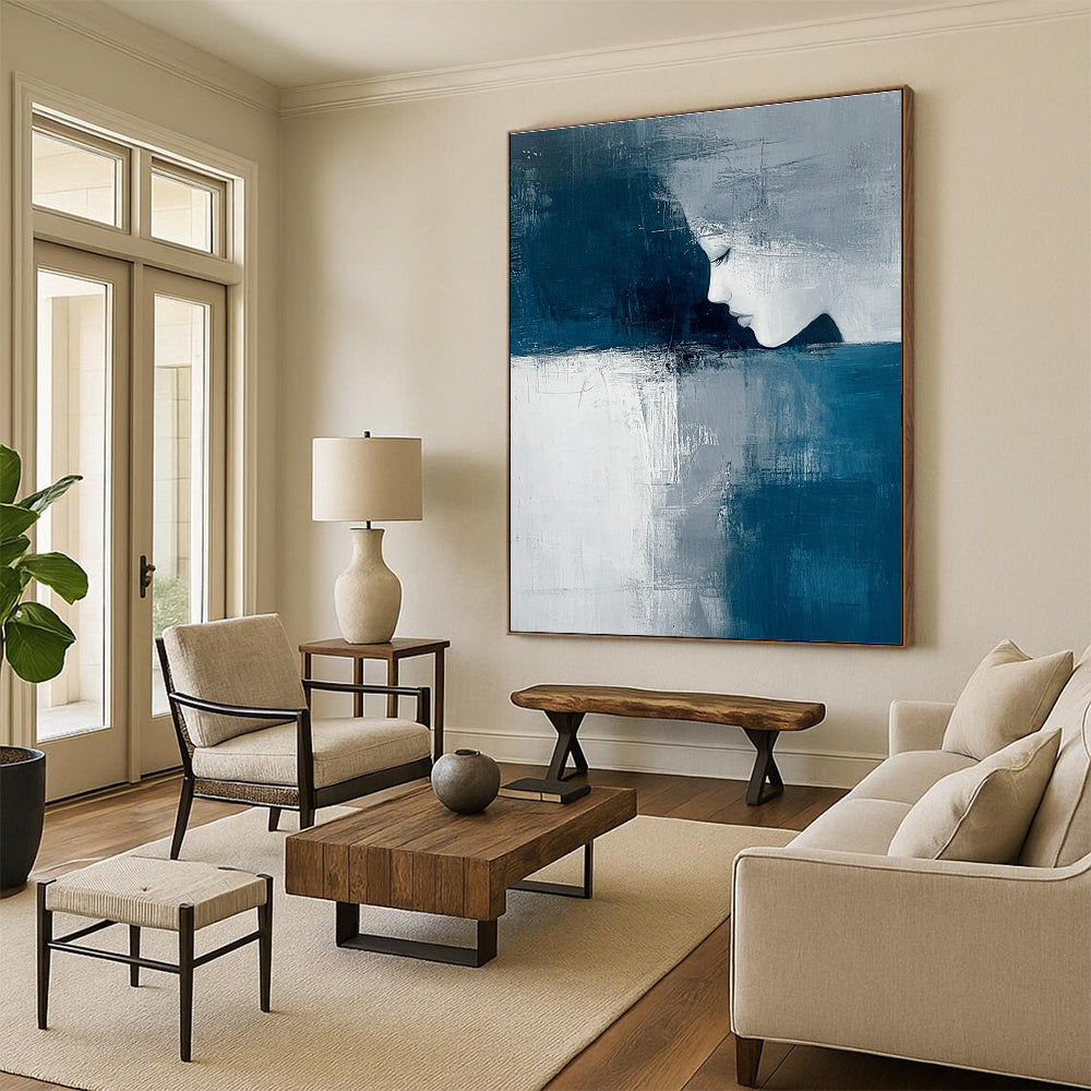 Blue and Gray Abstract Portrait - Introspective Figurative Abstract Art GAB0464