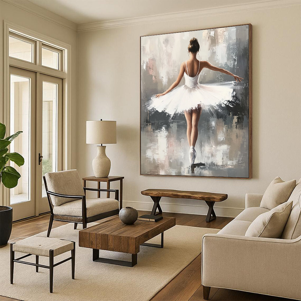 Ballerina in White Tutu Graceful Abstract Painting for Art - Loving Spaces GAB1422