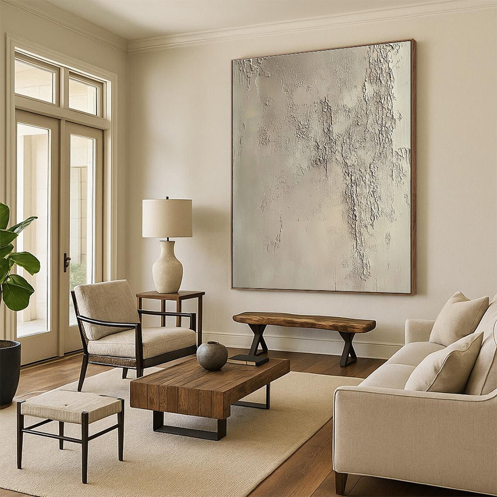 Textured Beige Plaster Abstract Painting with Raw Authenticity WINK271