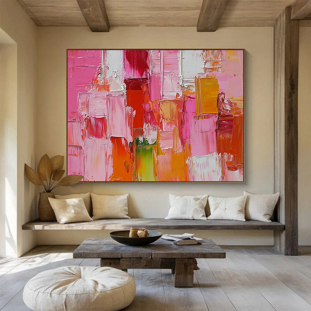Pink and Red Block Textured Abstract Painting ABS271