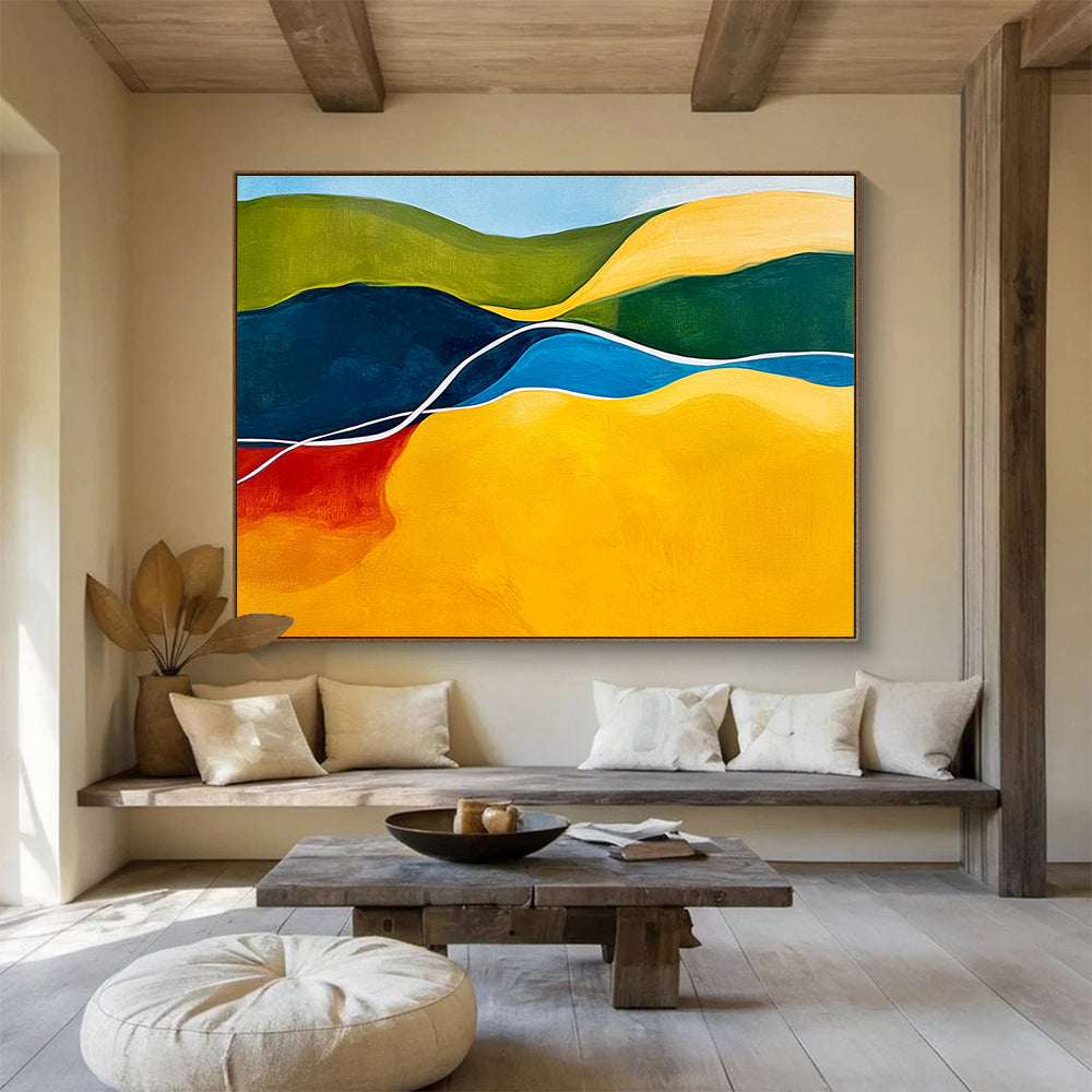 Colorful Curved - River Landscape Abstract Painting with Vivid Hues ABS229