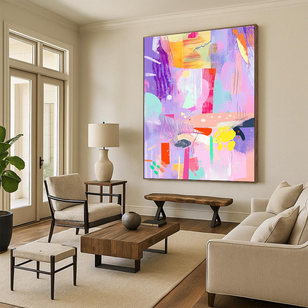 Pastel - hued Abstract Collage Painting with Dreamy Whimsy WINK299