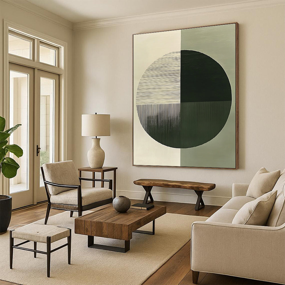 Half and Half Circle Abstract Painting for Minimalist Office Receptions GAB1381