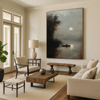 Moonlit Boat Atmospheric Abstract Painting for Rustic - Themed Inns GAB1338