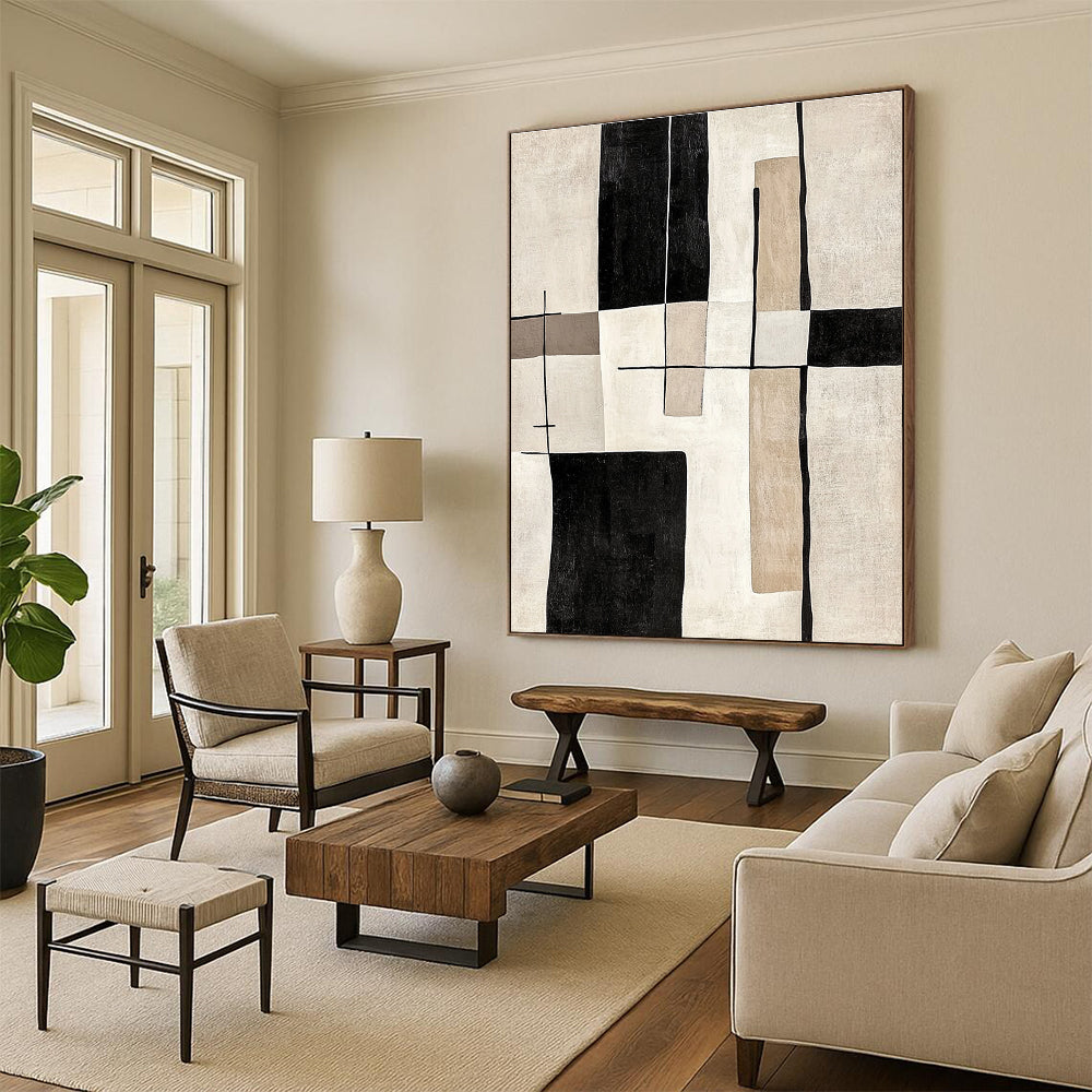 Neutral Geometric Abstract Calm Abstract Painting for Minimalist Bedrooms GAB1406