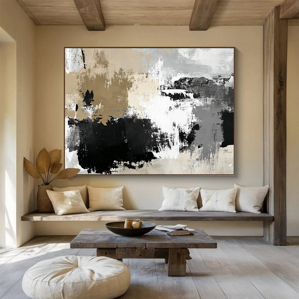 Beige - Black - White Abstract  Warm Minimalist Texture ABS097