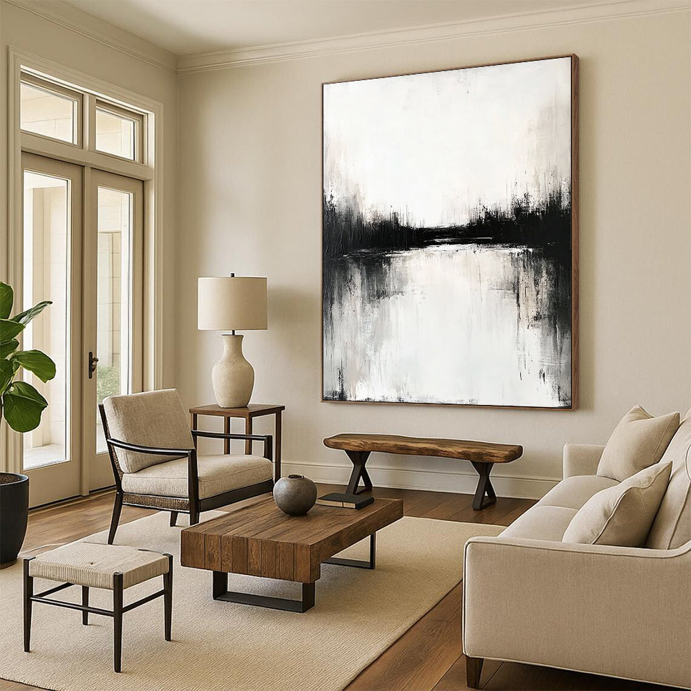 Dramatic Black and White Lakescape Abstract Painting GAB0677