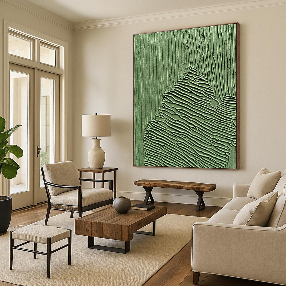 Green Textured Wave Patterns Painting with Natural Rhythm WINK062