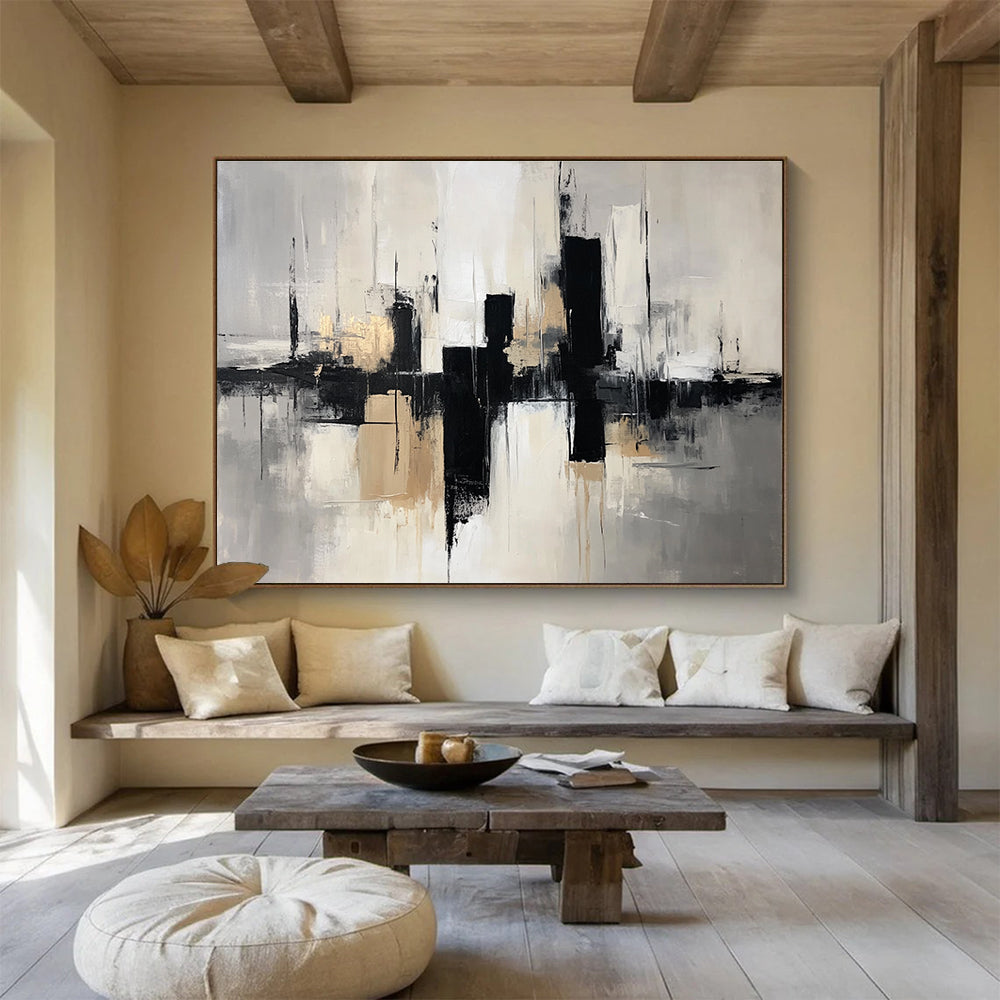 Abstract Cityscape: Urban Silhouettes with Metallic Accents Abstract Painting ABS178