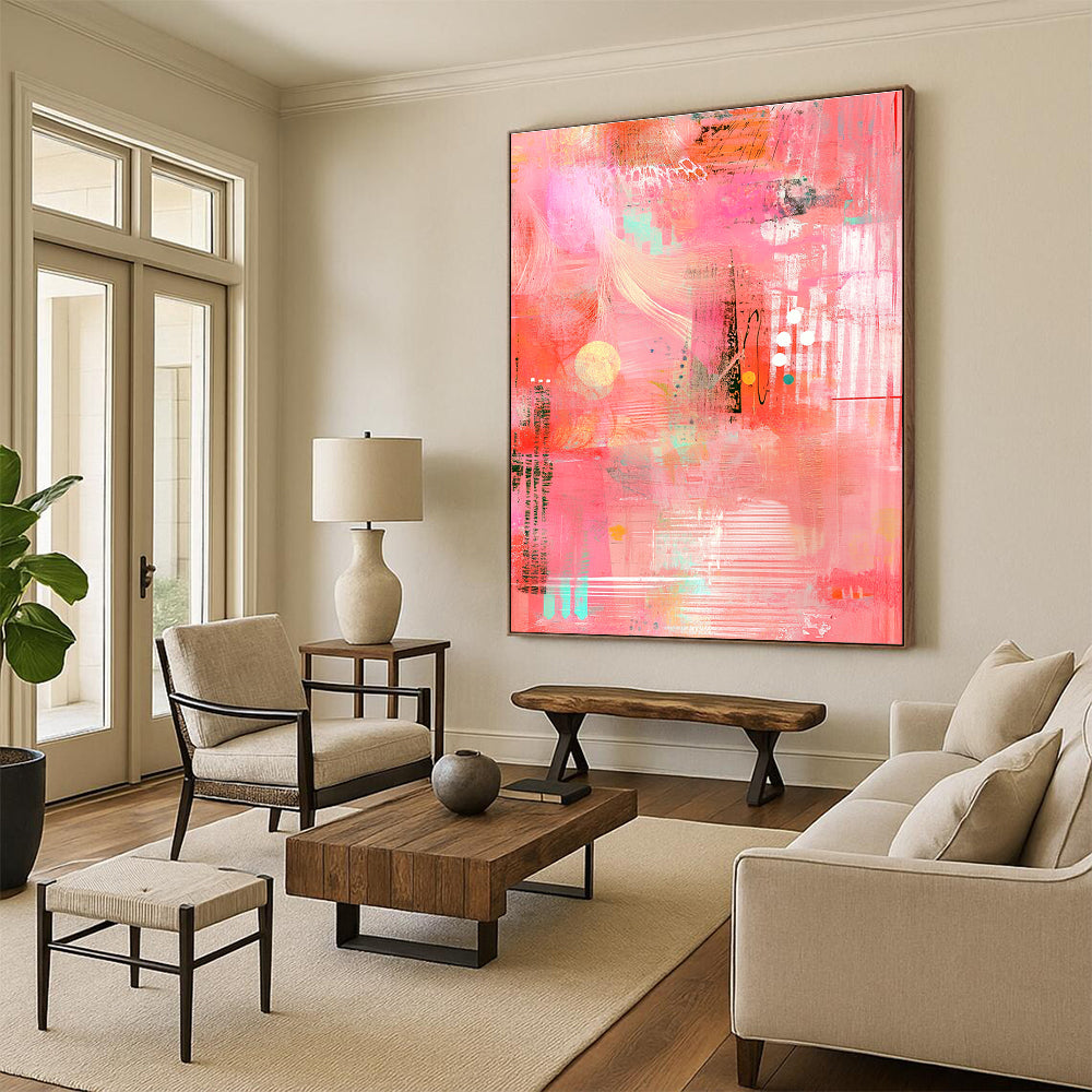 Pink Abstract Collage Painting for Feminine - Inspired Fashion Boutiques GAB0949