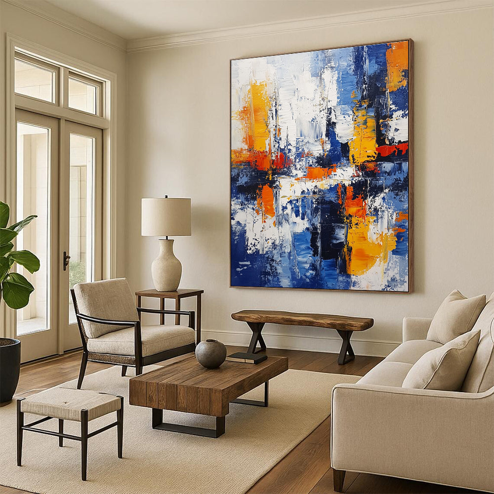 Blue Orange Abstract Cityscape Painting with Urban Rhythm WINK711