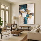 Teal - Gold - White Abstract Painting with Artistic Flair WINK447