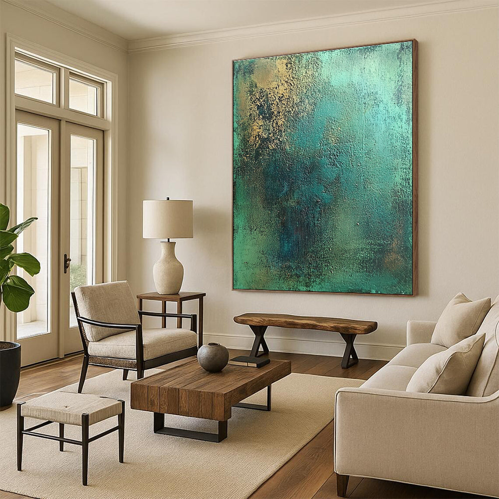 Green and Gold Textured Abstract Painting with Lush Opulence WINK286