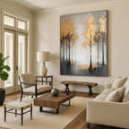 Gold Trees on Gray Elegant Abstract Landscape GAB0334