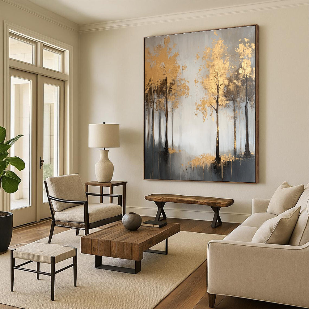 Gold Trees on Gray Elegant Abstract Landscape GAB0334