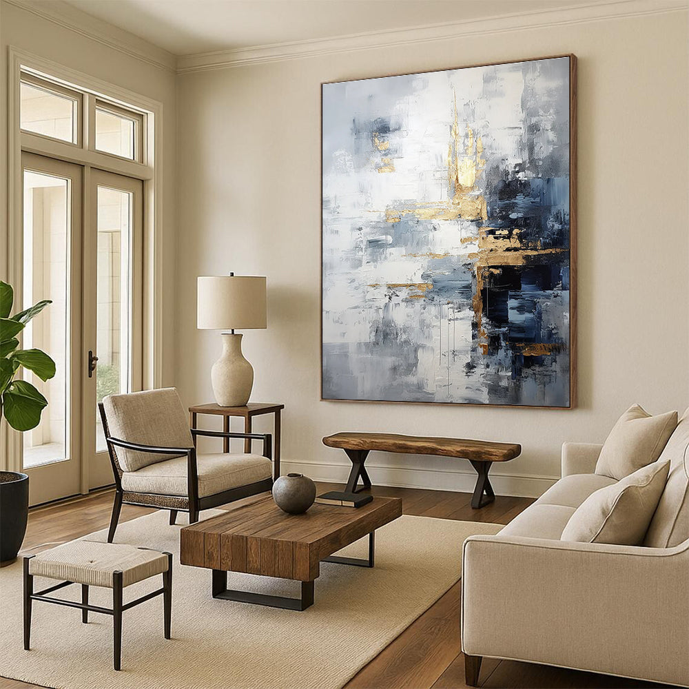 Gray and Gold Abstract Painting for Luxurious Living Rooms HENG453