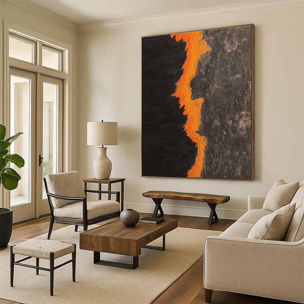 Black and Orange Lava Abstract Painting with Flowing Forms WINK834