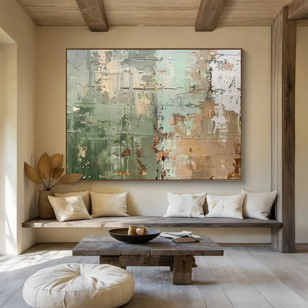 Green - Brown Abstract Painting for Earthy Interiors YHT106