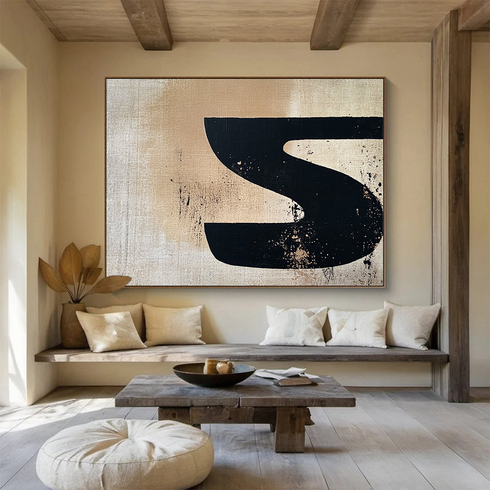 Black - Beige “S” Abstract  Bold Graphic Impact ABS094