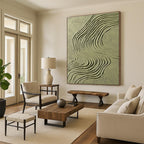 Green Curved Lines on Light Green Abstract Painting with Flowing Textures GAB0064