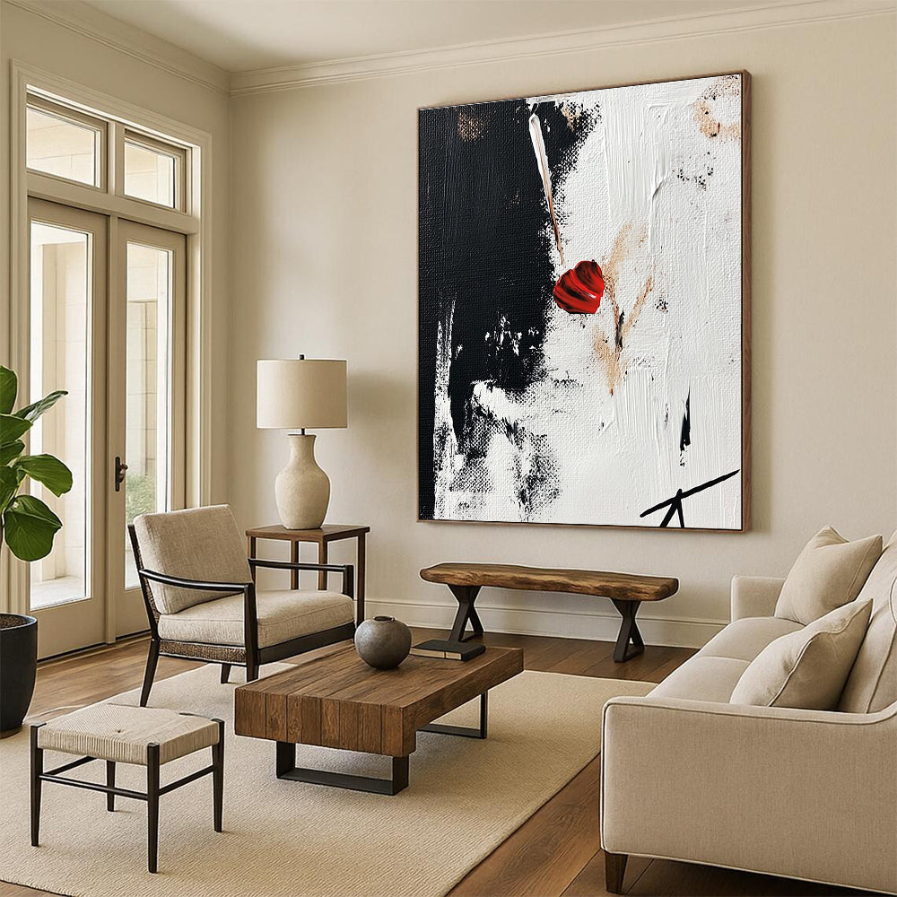 Red Heart in Black and White - Emotional Minimalist Abstract Art GAB0455
