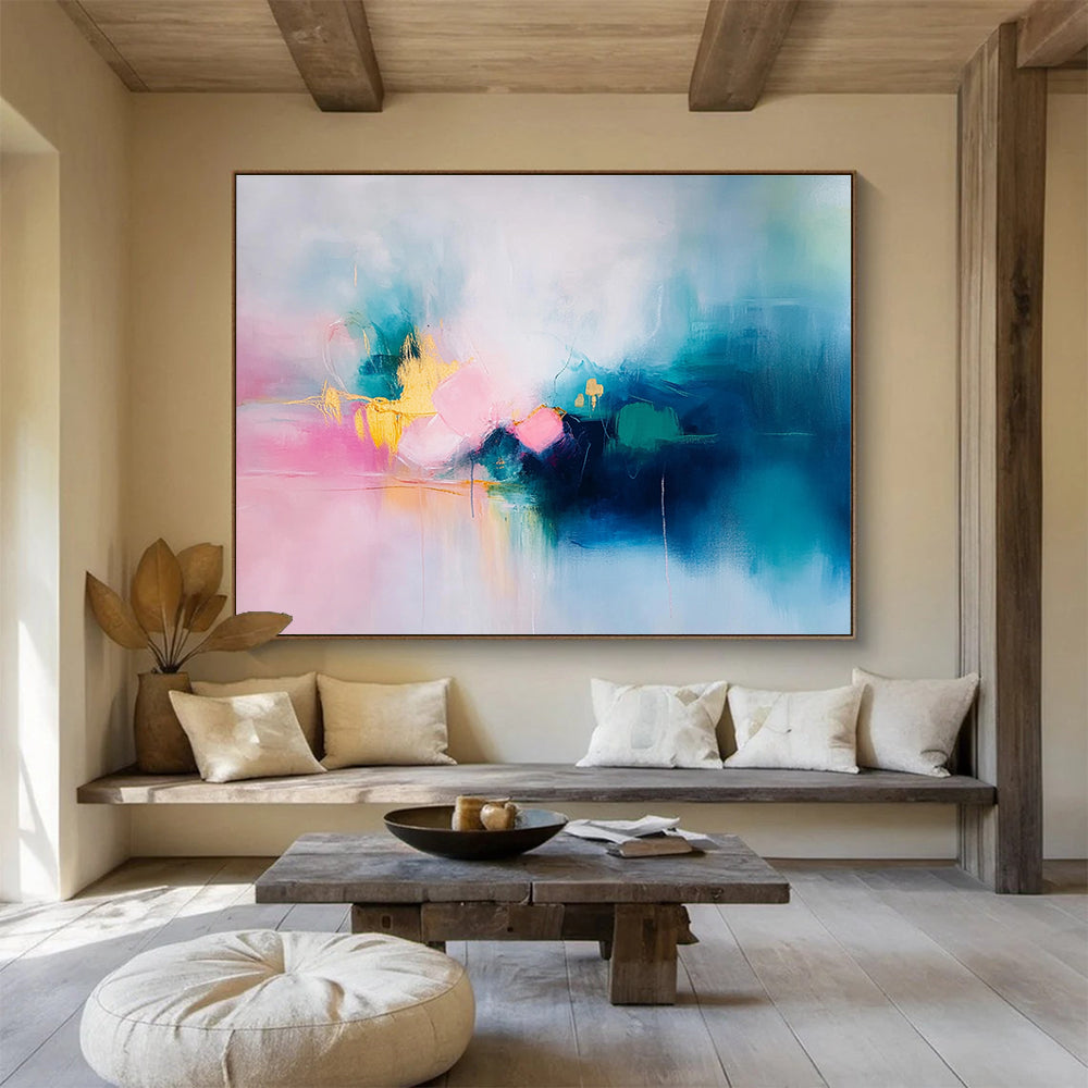 Dreamy Color Fusion Abstract Painting with Soft Blended Tones ABS541