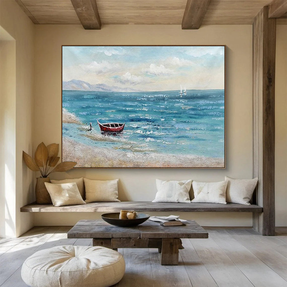 Seaside Boat Abstract Painting for Coastal Home Decor YHT224