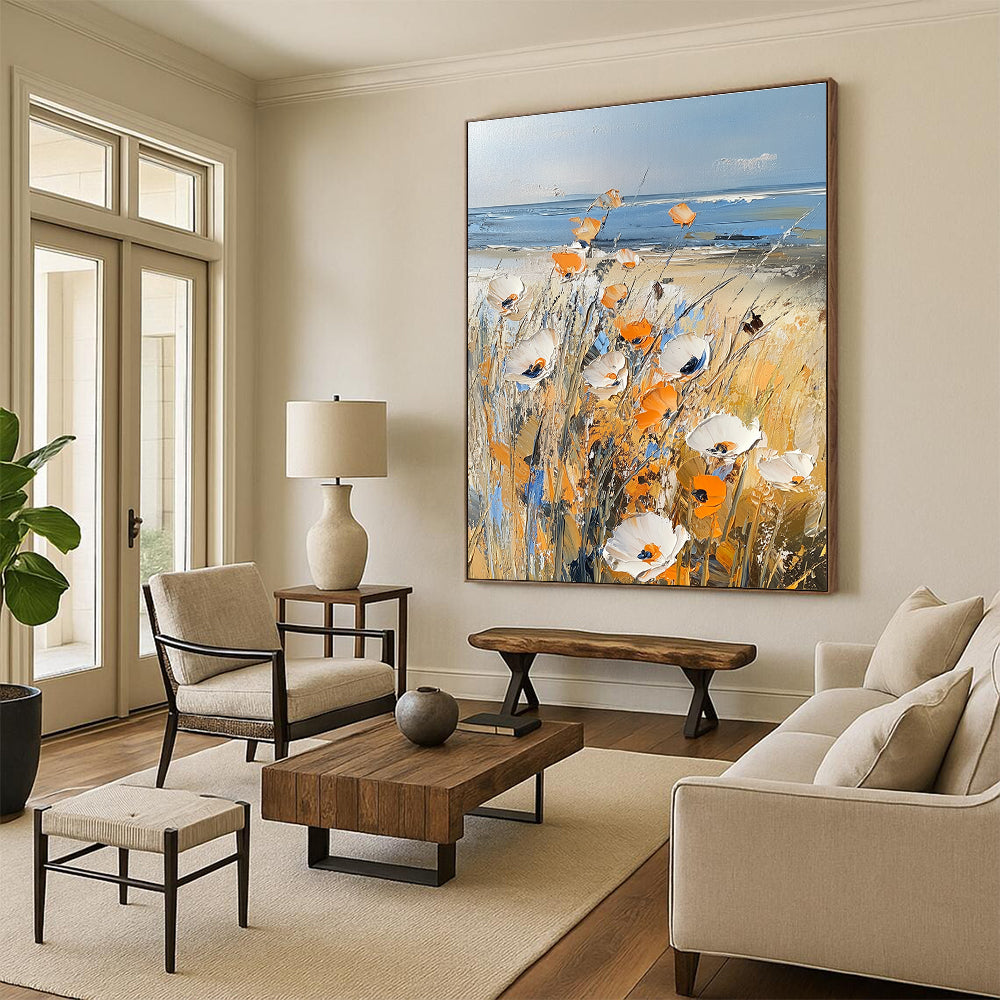 Beach Flowers Serene Abstract Painting for Coastal Homes GAB1415