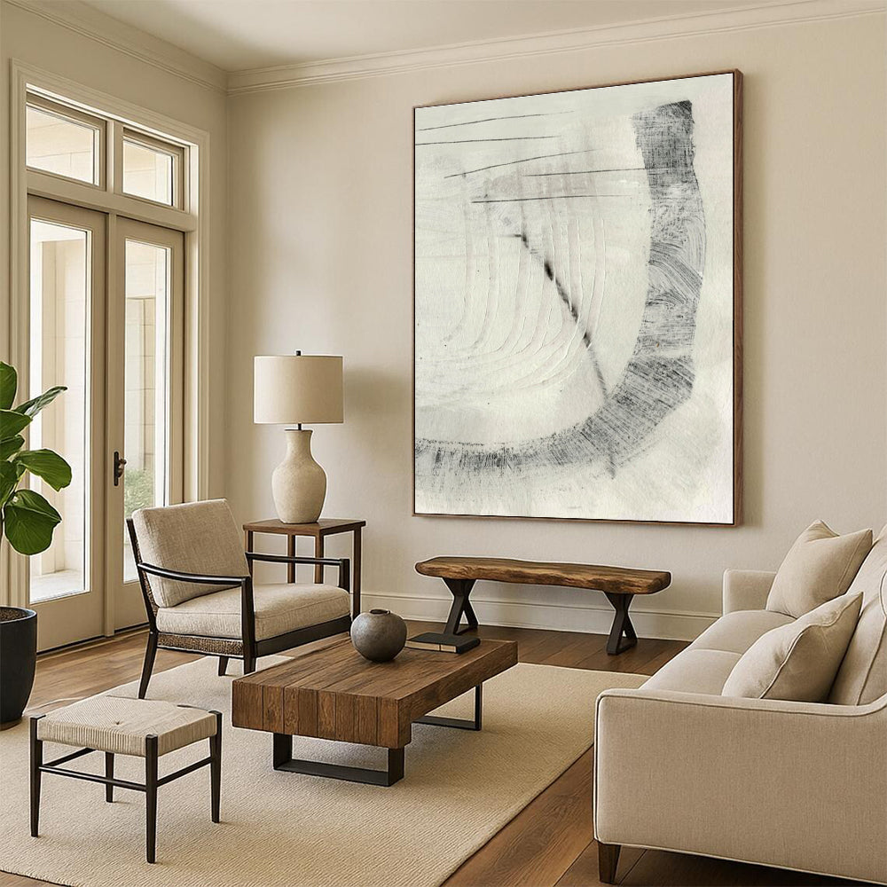 Minimalist Black - White Abstract Painting for Zen - Inspired Bedrooms HENG214