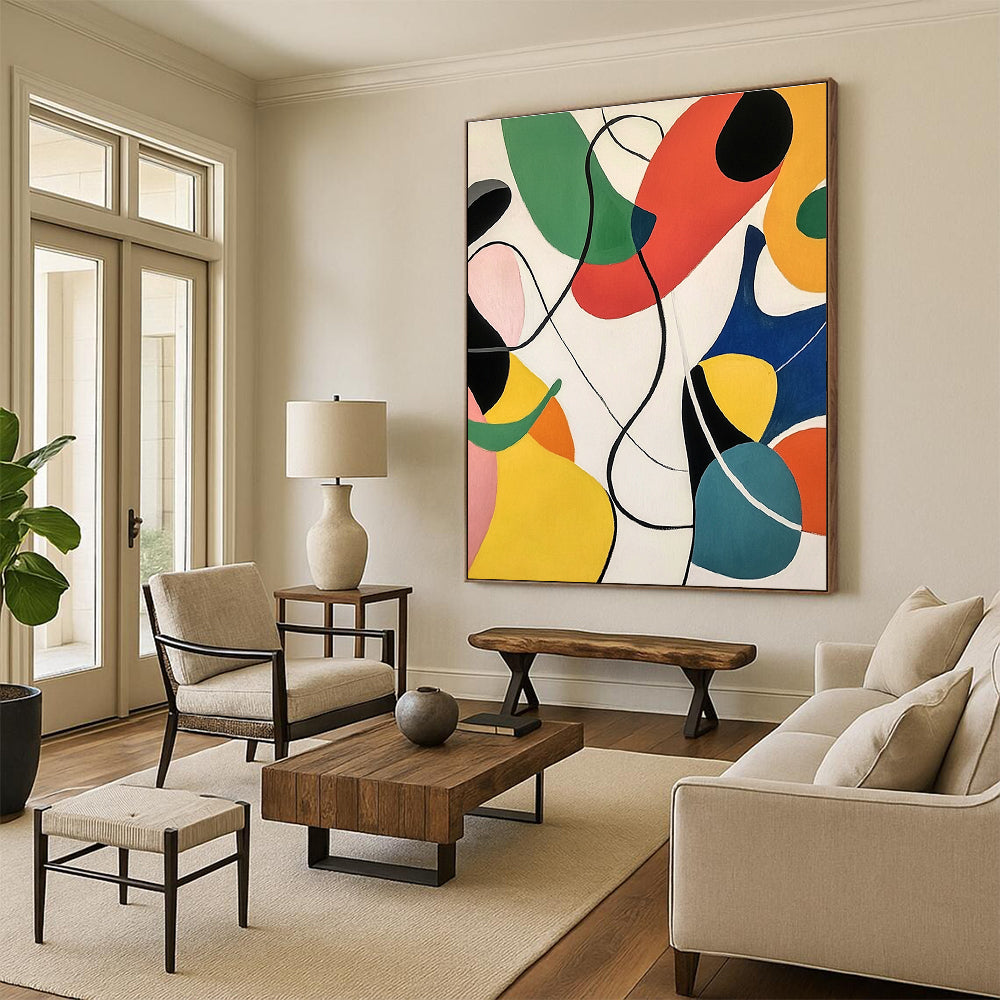 Colorful Curved Shapes Abstract Painting for Creative Studio Spaces GAB1355