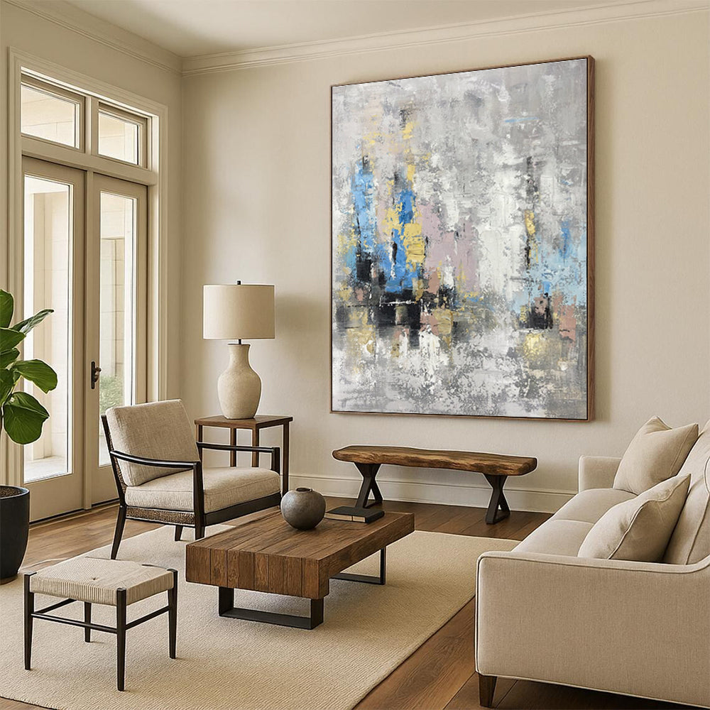 Chic Gray - Toned Abstract Cityscape Painting for Urban Interiors HENG248