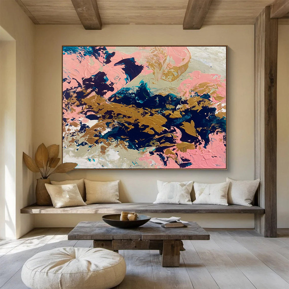 Pink - Gold - Navy Abstract Painting for Chic Bridal Salons YHT384