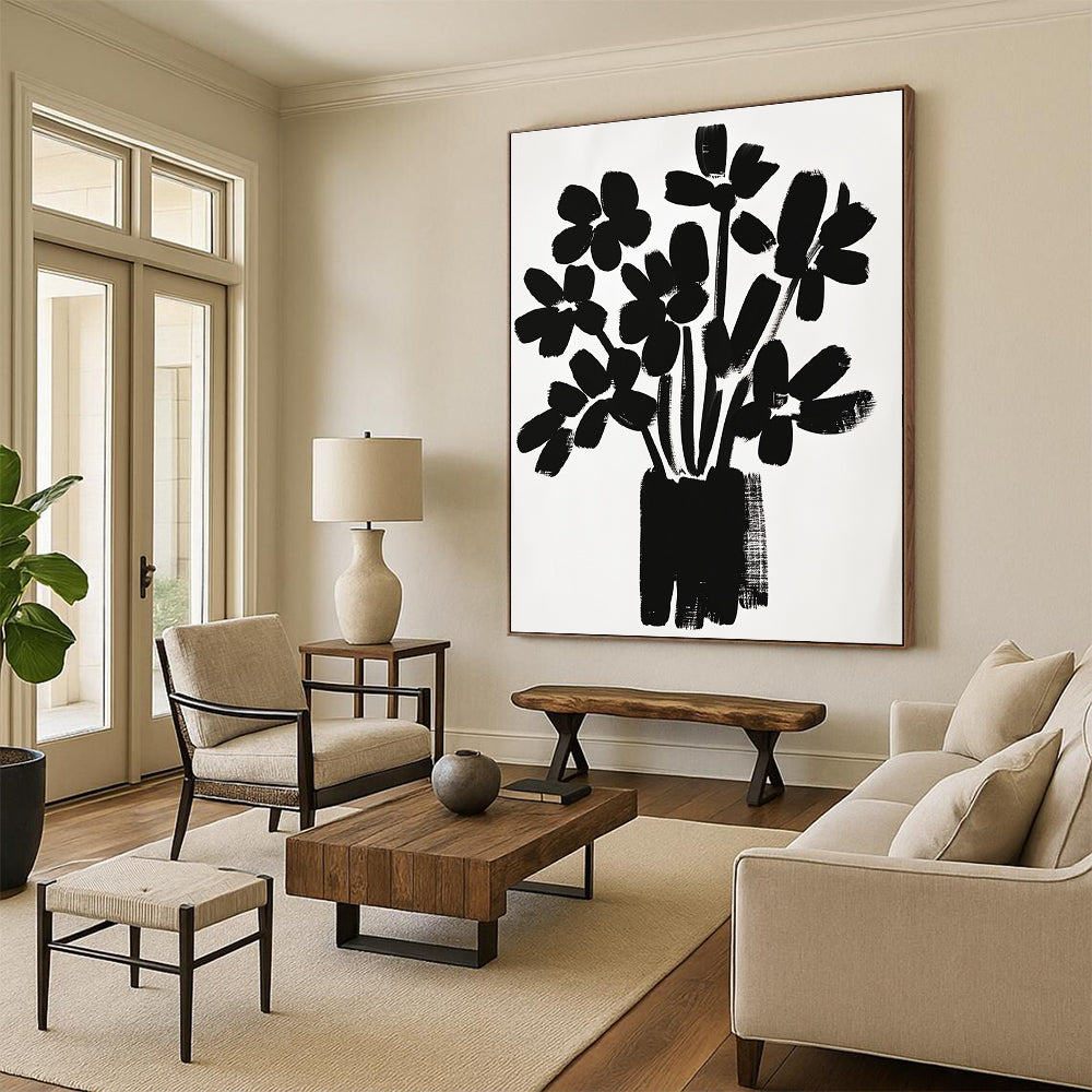 Black Flower Bouquet Silhouette Abstract Painting GAB0043