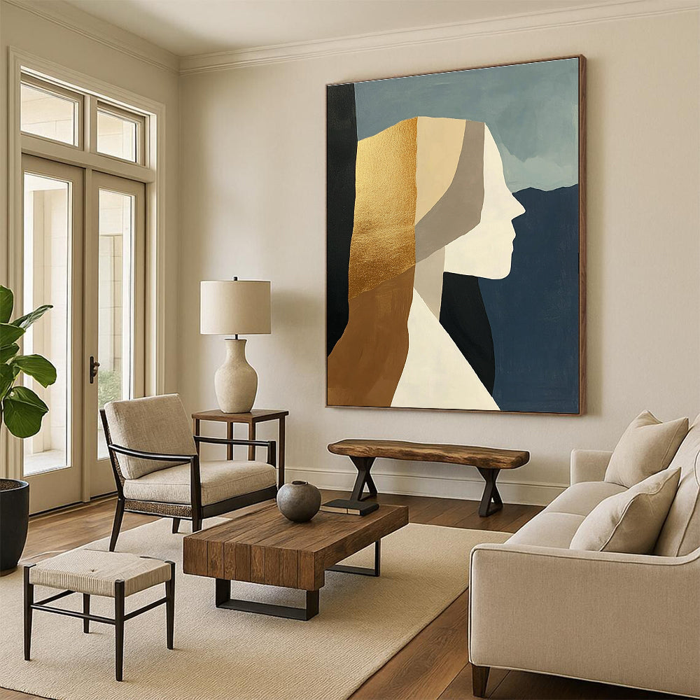 Gold - Accented Abstract Portrait Painting for Luxury Boutique Hotels GAB1155