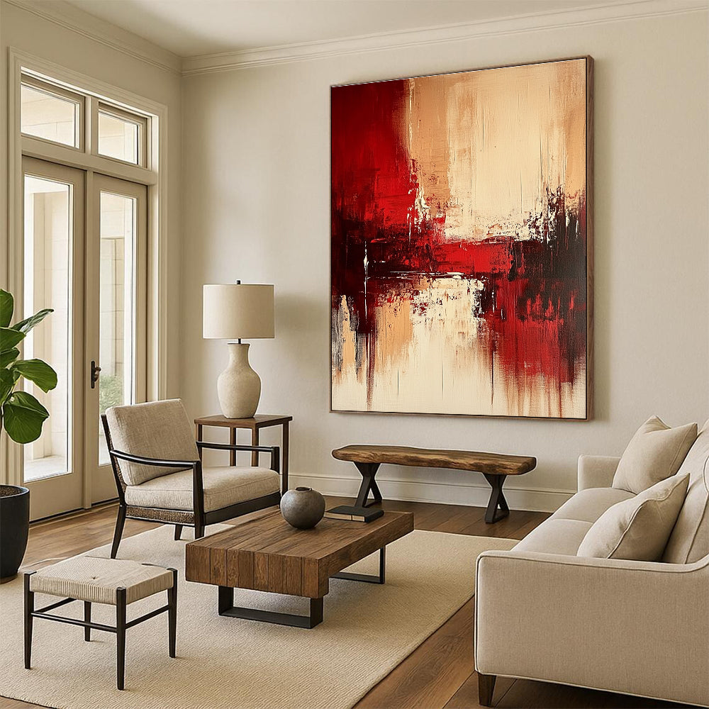 Red - Beige Balance Abstract Painting: Sophisticated Harmony for Interiors GAB0953