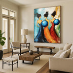 Three Women with Blue Spheres - Whimsical Figurative Abstract Art GAB0431