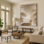 Textured Beige Waves Abstract Painting for Spa Reception Areas HENG023