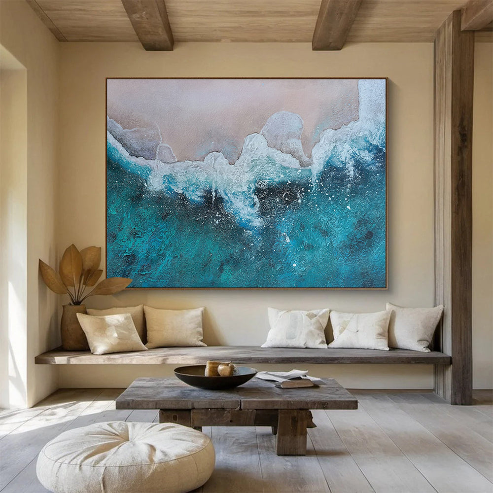 Beach Waves Abstract Textured Painting for Coastal Homes YHT039