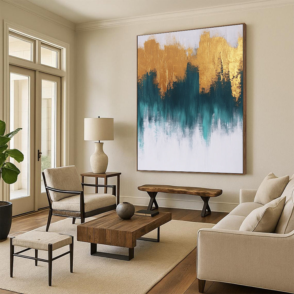 Golden and Teal Abstract - Luxurious Color - Block Art GAB0503