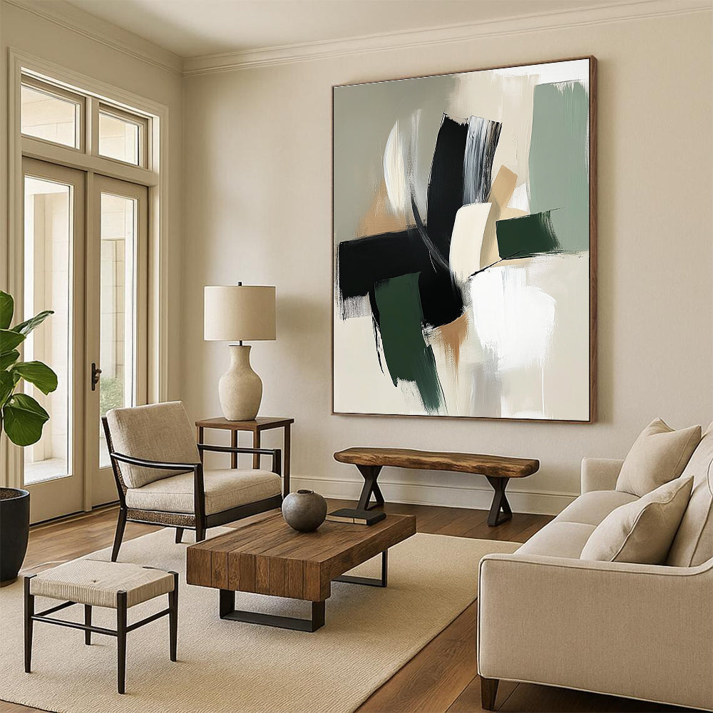 Neutral Geometric Abstract Painting for Minimalist Corporate Lounges GAB1223