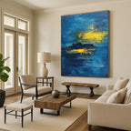Blue Sea with Yellow Light - Mysterious Coastal Abstract Art GAB0469