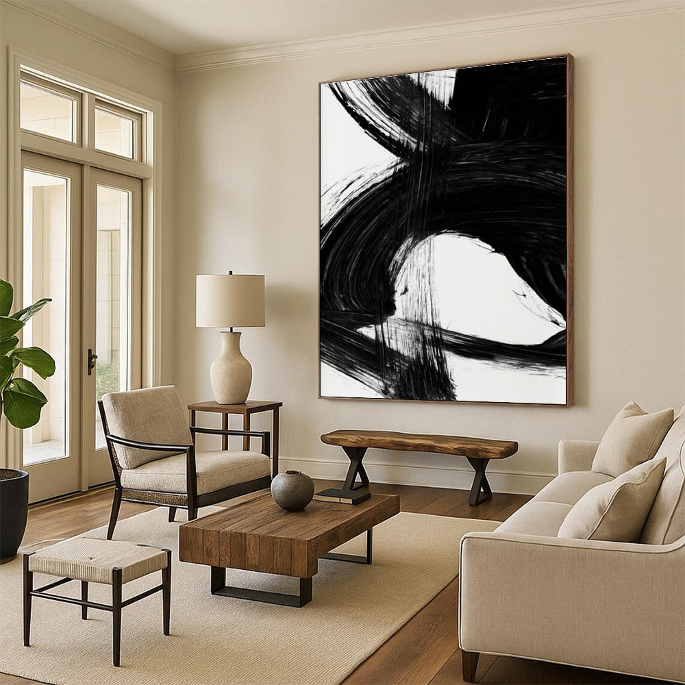 Dynamic Black Ink Abstract Painting for Contemporary Art Galleries HENG196
