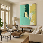 Teal and Yellow Blocks Abstract Painting with Cheerful Contrast WINK108