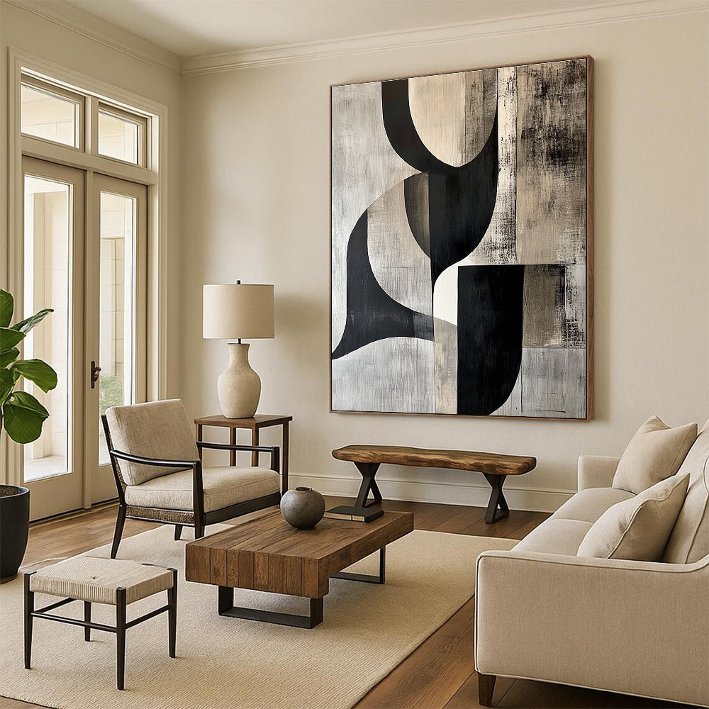 Black and Gray Geometric Abstract Painting for Industrial - Style Offices GAB0922