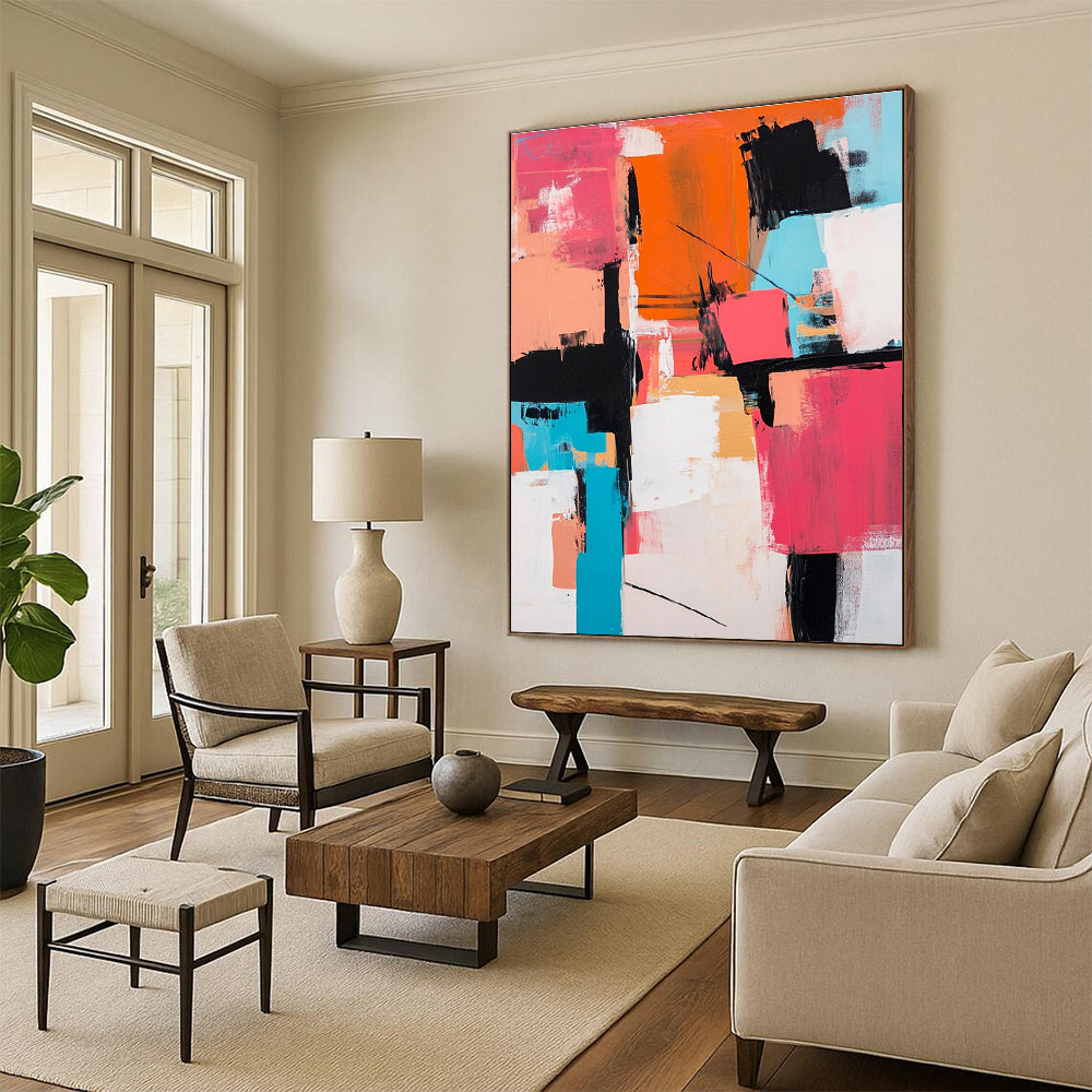 Pink Orange Abstract Blocks Painting with Modern Structure WINK714