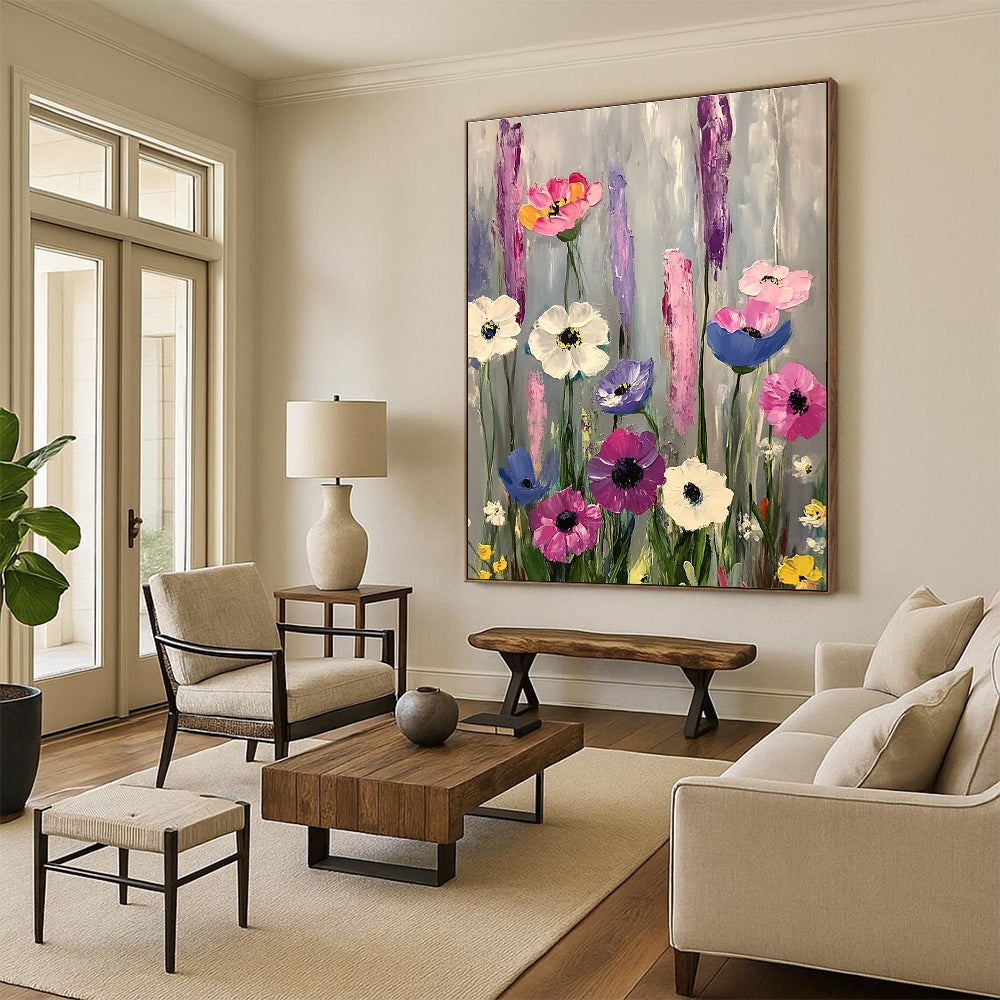 Colorful Wildflower Field Abstract Painting of Cheerful Wilderness GAB0169