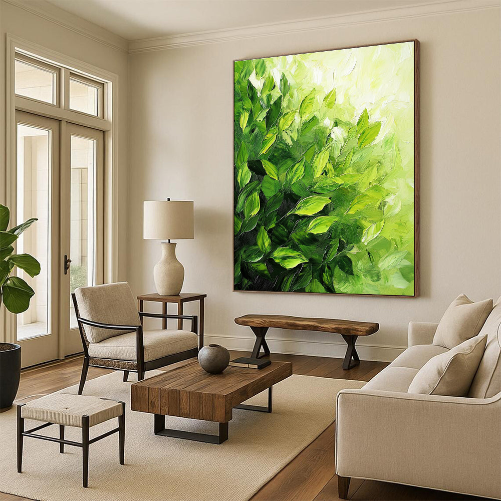 Lush Green Leaf Texture Abstract Painting of Verdant Abundance GAB0189
