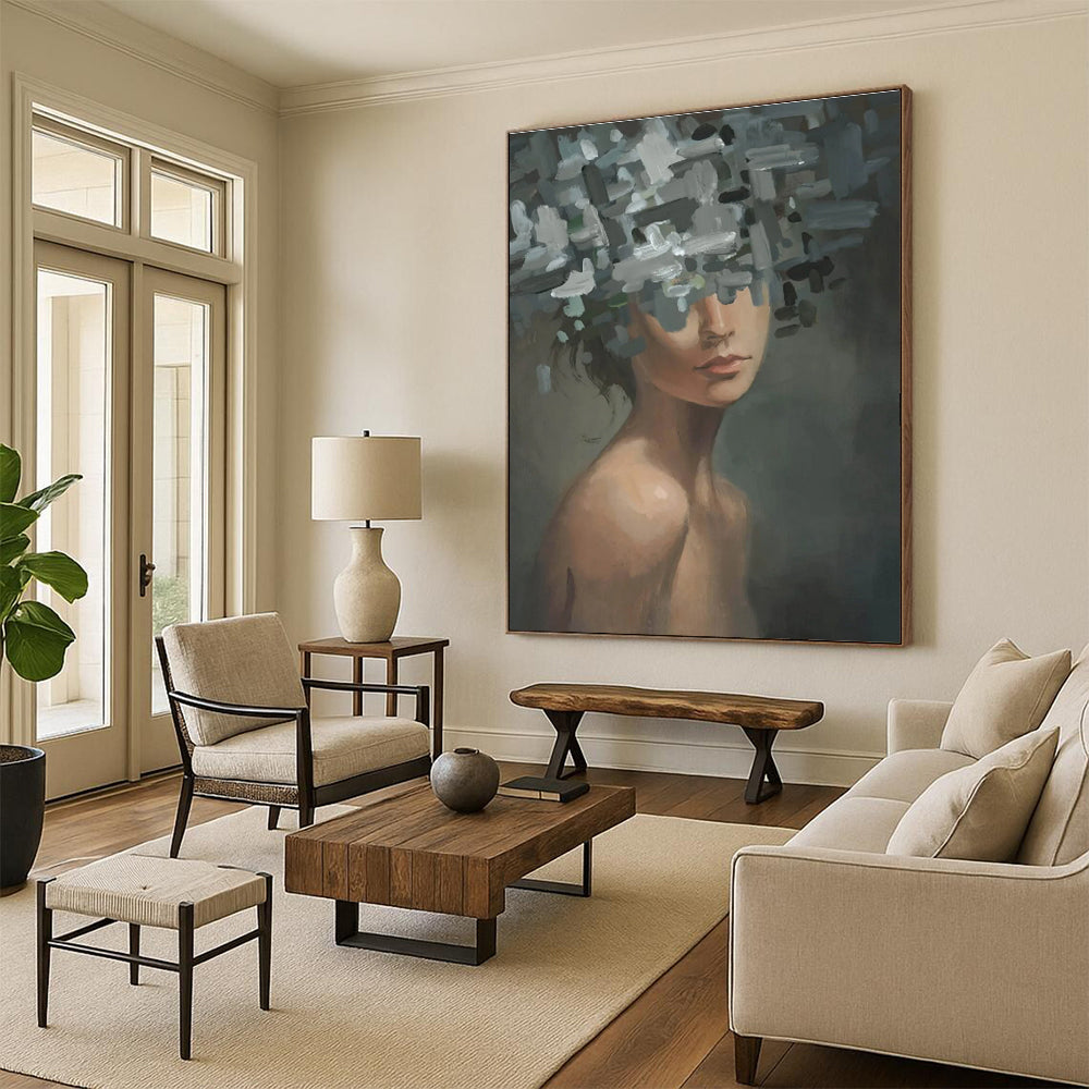 Woman with Fragmented Floral Head Painting for Thought - Provoking Spaces HENG328